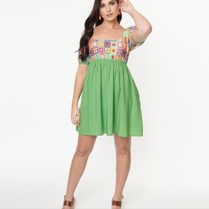 Smak Parlour Lime Green & Quilt Pattern Babydoll Dress